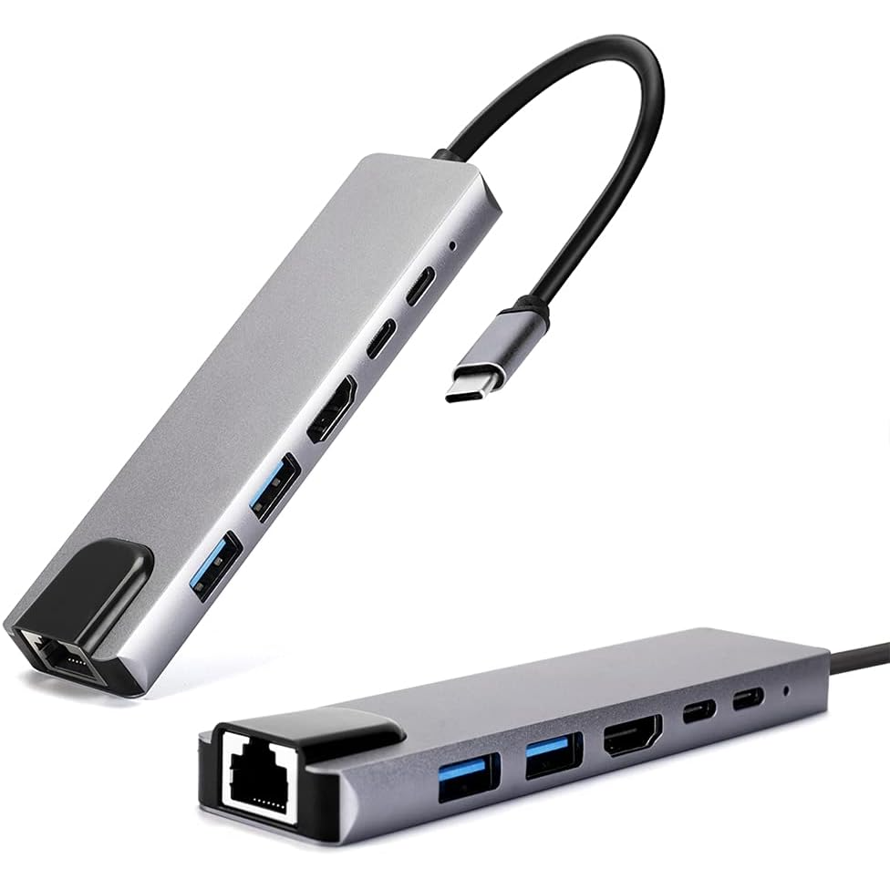 HUB USB-C 6 en 1 a HDMI + RJ45 10/100MBPS + 2 USB 3.0 + 2 USB-C OTG