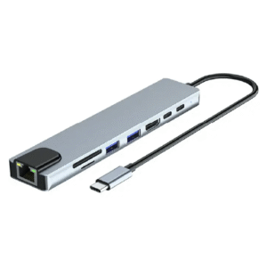 HUB USB-C 8 en 1 a HDMI + RJ45 10/100/1000MBPS + MEMORY CARD + 2 USB 3.0 + 2 USB-C OTG