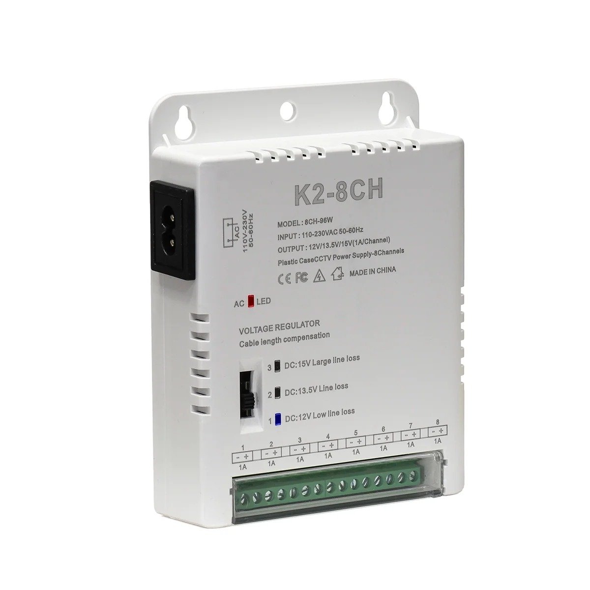 Fuente Conmutada Regulable K2-8CH 12-15V 1A 96W para Camara